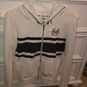 White and Marroon “Pink” Zip-Up Jacket